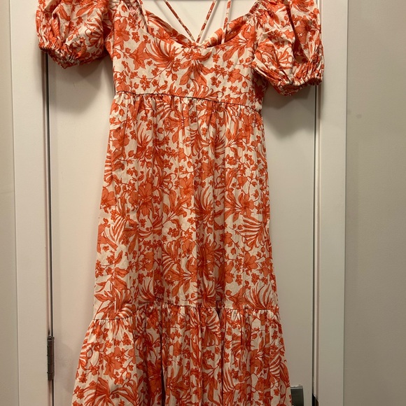NWT Aqua Floral Strappy Off or On Shoulder Midi Dress Coral white Size Small - Picture 4 of 5